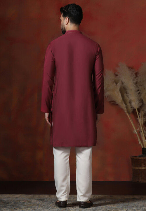 Solid Color Dupion Silk Kurta Set in Maroon