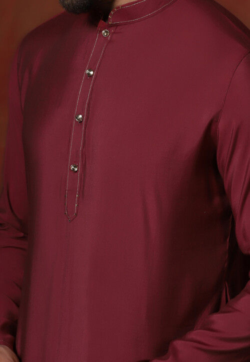 Solid Color Dupion Silk Kurta Set in Maroon