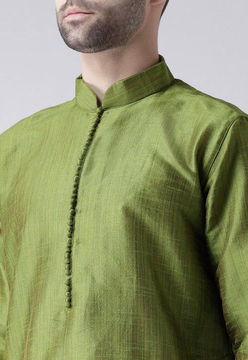Men'S Multi-Olive Dupion Ikkat Kurta Only