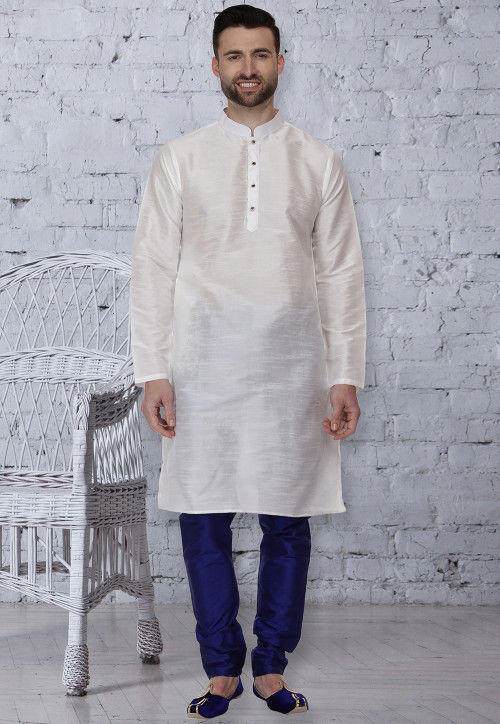 Solid Color Dupion Silk Kurta Set in 