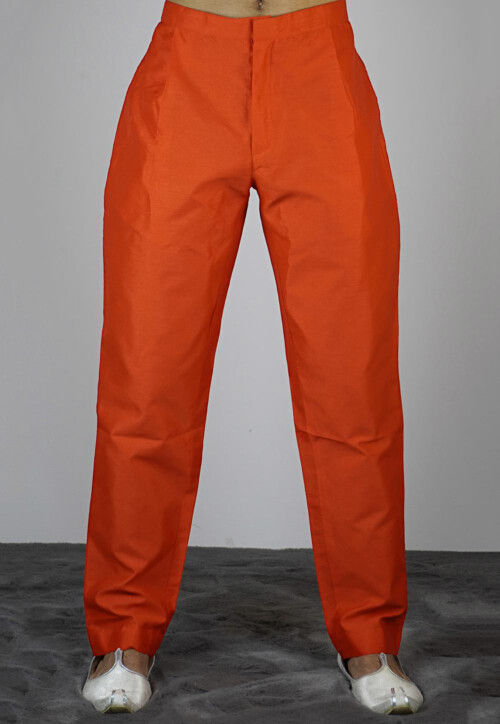 Solid Color Dupion Silk Pajama in Dark Orange