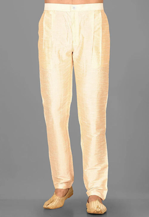 Solid Color Dupion Silk Pajama in Light Beige