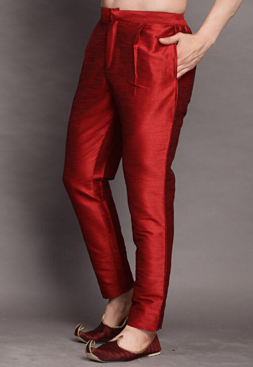 Solid Color Dupion Silk Pajama in Maroon