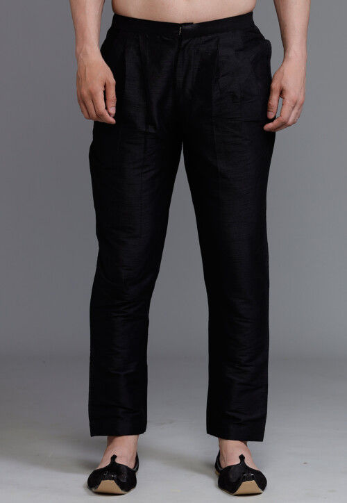 Solid Color Dupion Silk Pant in Black