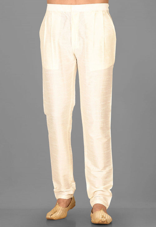 Solid Color Dupion Silk Pant in Cream : MLC1551