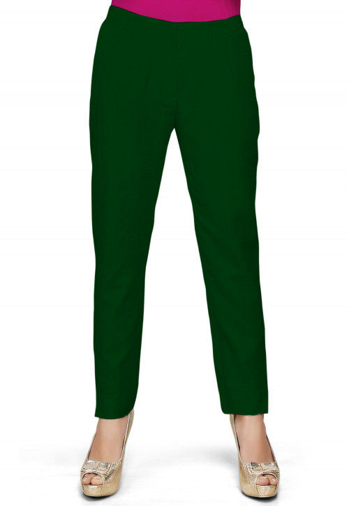 Solid Color Dupion Silk Pant in Dark Green