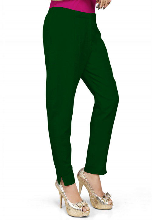 Solid Color Dupion Silk Pant in Dark Green