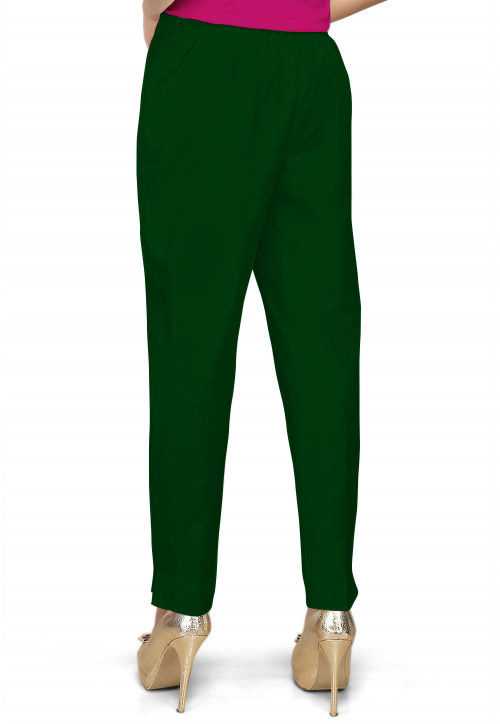 Solid Color Dupion Silk Pant in Dark Green