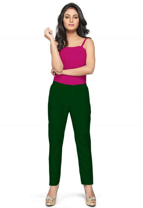 Solid Color Dupion Silk Pant in Dark Green