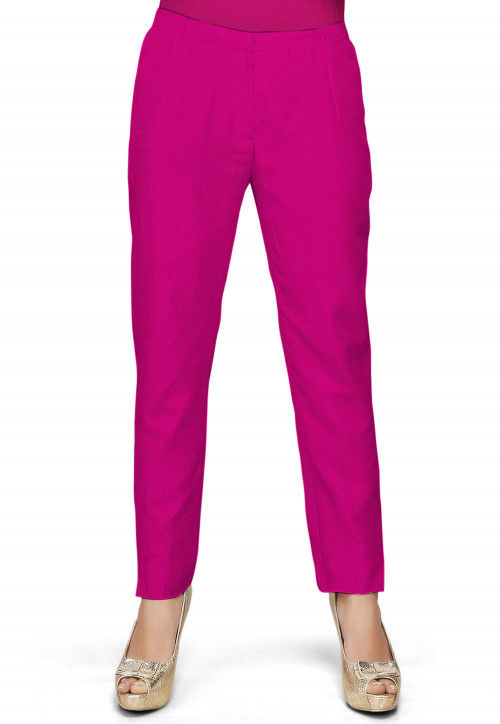 Solid Color Dupion Silk Pant in Fuchsia