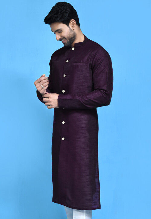Solid Color Dupion Silk Sherwani in Purple