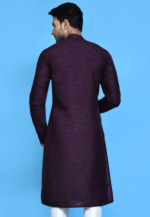 Solid Color Dupion Silk Sherwani in Purple