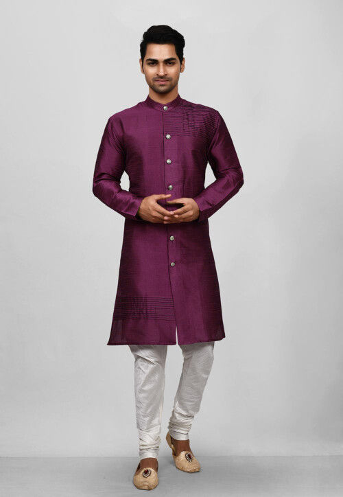 Buy Solid Color Dupion Silk Sherwani in Magenta Online MTX1501 Utsav Fashion