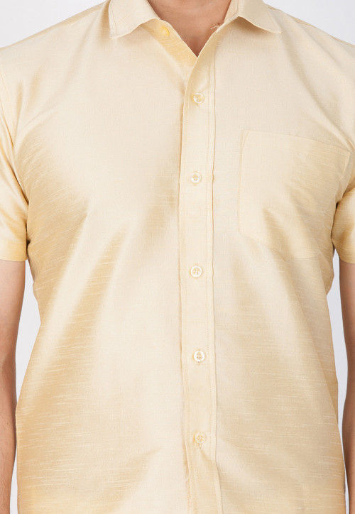 Solid Color Dupion Silk Shirt in Light Beige : MTR517
