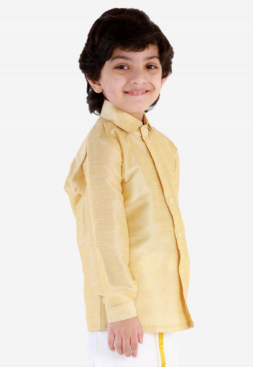 Solid Color Dupion Silk Shirt in Light Beige