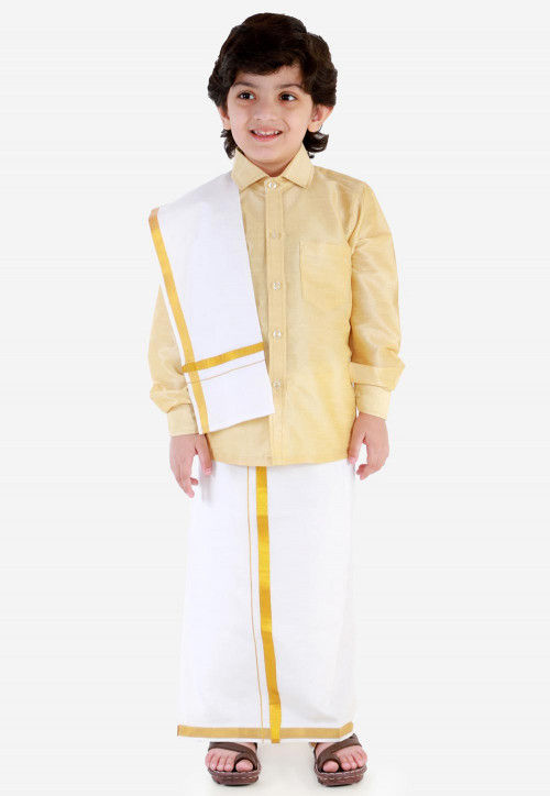 Solid Color Dupion Silk Shirt in Light Beige