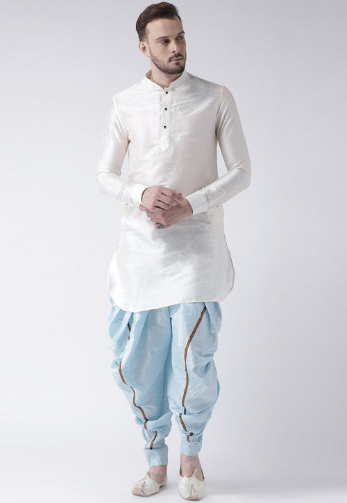 Solid Color Dupion Silk Short Dhoti Kurta in Off White