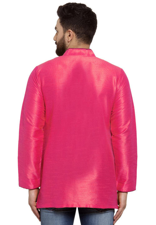 Solid Color Dupion Silk Short Kurta in Pink