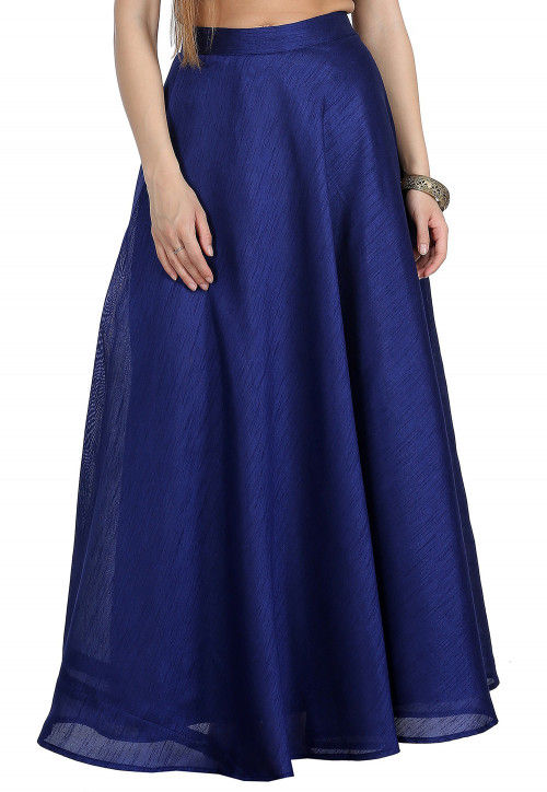 Solid Color Dupion Silk Skirt in Dark Blue