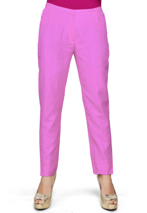 Solid Color Dupion Silk Straight Pant in Pink