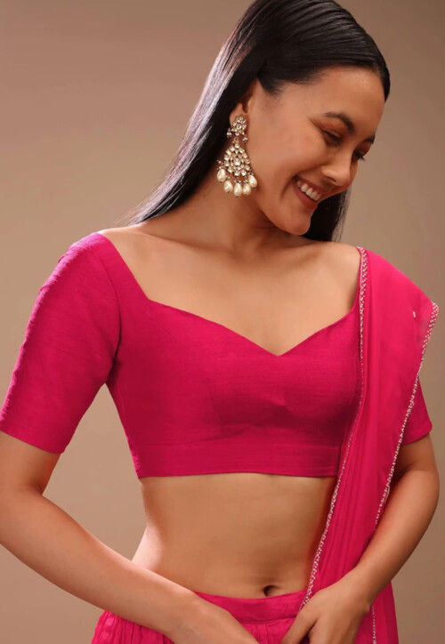 Solid Color DupionBlouse in Fuchsia