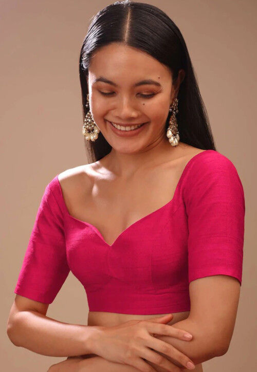 Solid Color DupionBlouse in Fuchsia