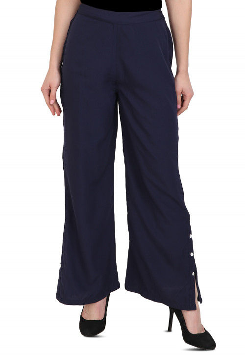 Solid Color Crepe Pant in Navy Blue