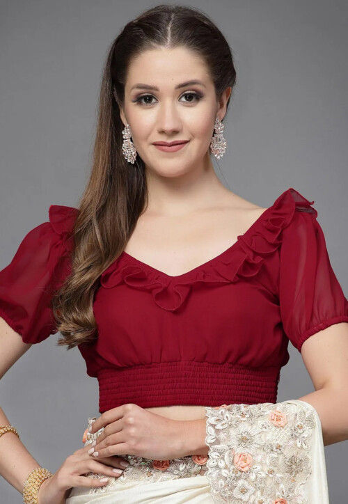 Solid Color Georgette Blouse in Maroon