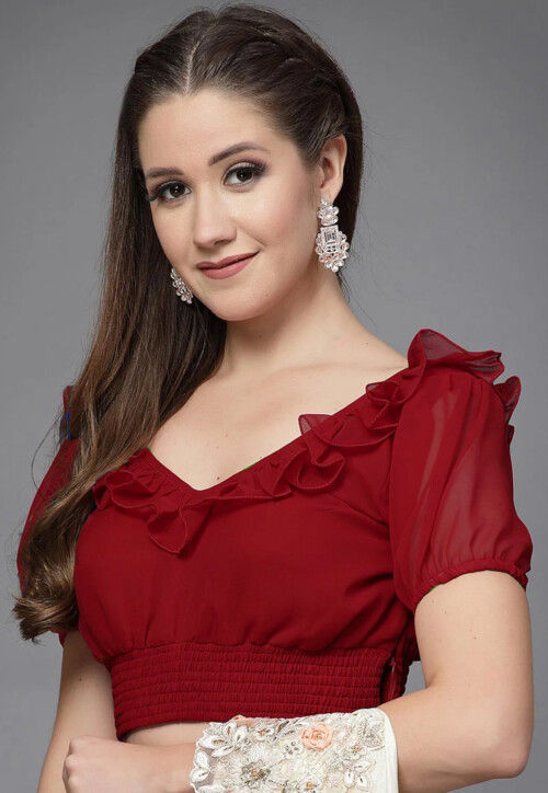 Solid Color Georgette Blouse in Maroon