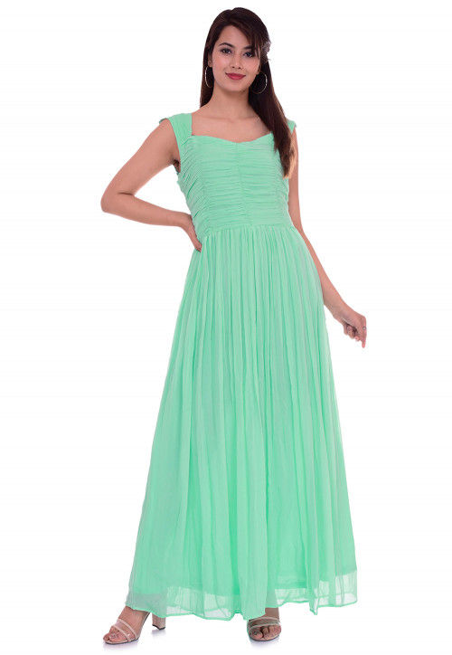 Sea blue with green mulmul dress by Shreetatvam | The Secret Label