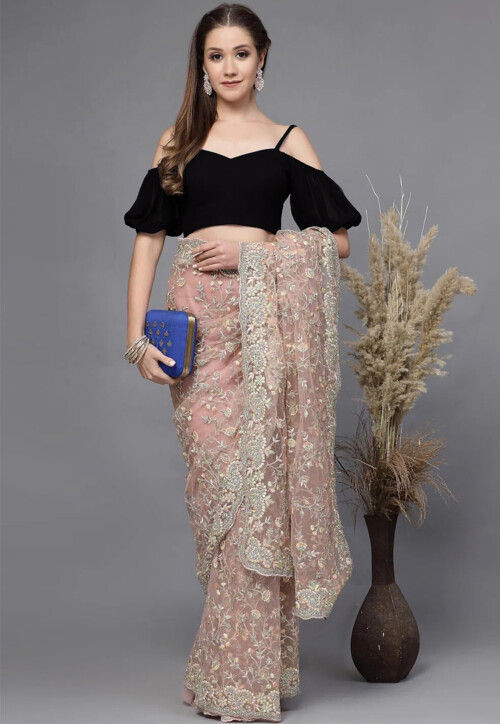 Solid Color Georgette Off Shoulder Blouse in Black