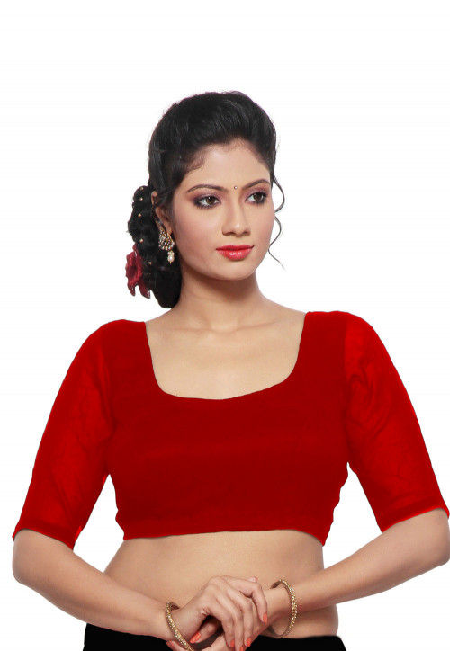 Solid Color Georgette Padded Blouse in Red : UUX171