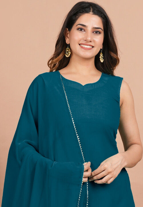 Solid Color Georgette Pakistani Suit in Teal Blue