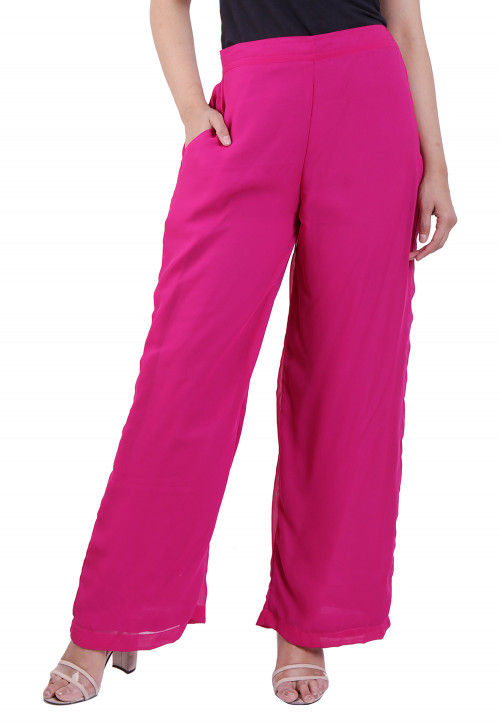 Solid Color Georgette Palazzo in Fuchsia