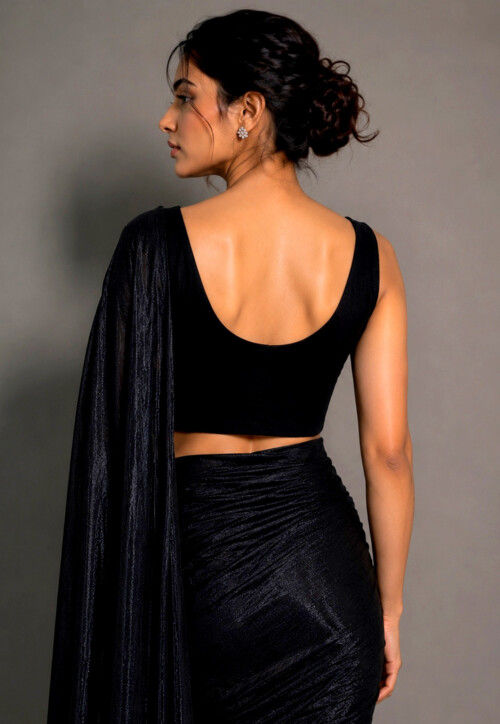 Solid Color Saree Buy Solid Color Georgette Saree in Black Online : SET707 - Utsav Fashion