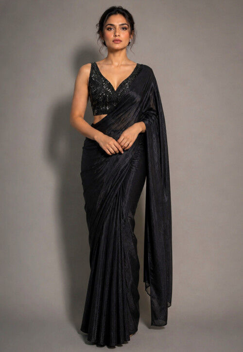 Solid Color Saree Buy Solid Color Georgette Saree in Black Online : SET708 - Utsav Fashion