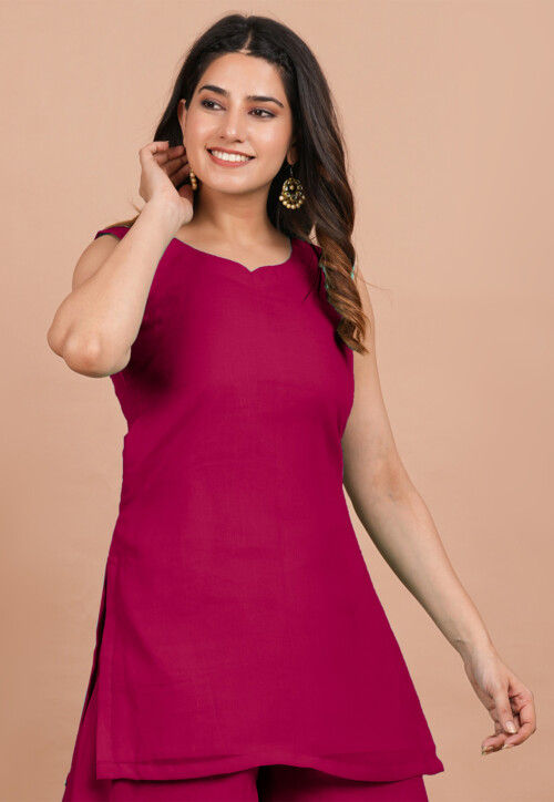 Solid Color Georgette Straight Kurta in Magenta