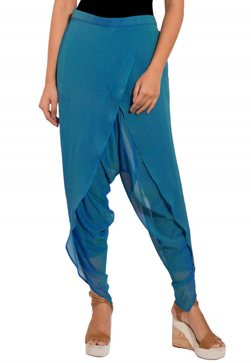 Solid Color Dupion Silk Dhoti Pant in Navy Blue : MLC219