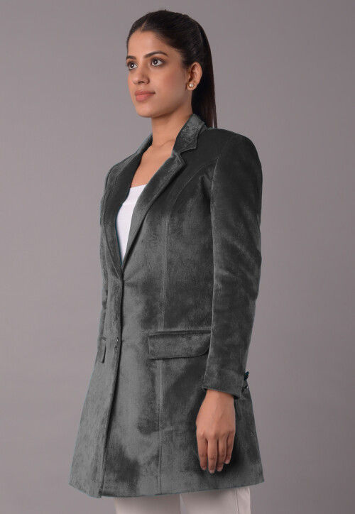 Buy Solid Color Velvet Jacket in Grey Online : TBN100 - Utsav Fashion