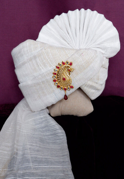 Solid Color Kota Doria Unisex Turban in Off white and Multicolour