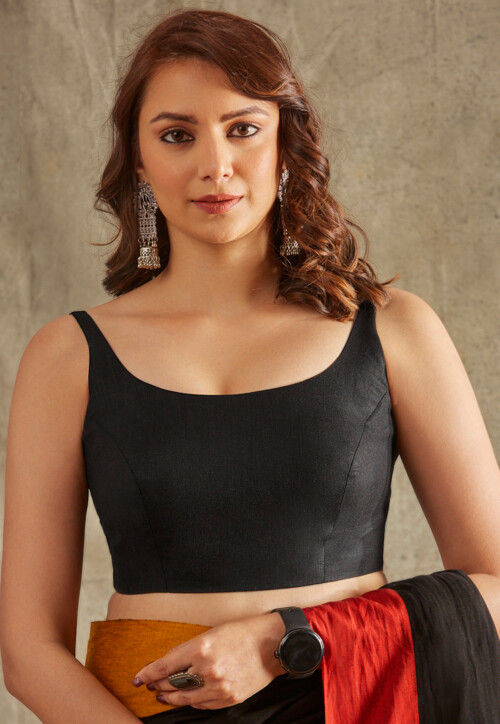 Buy Solid Color Linen Cotton Blouse in Black Online UVC1677