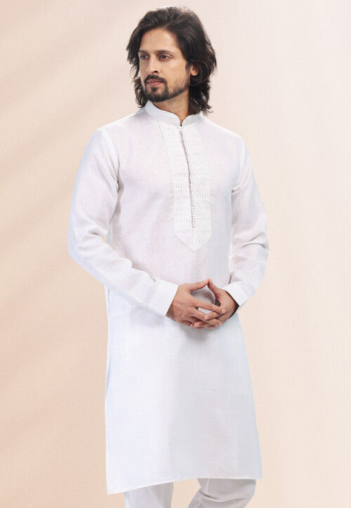 Solid Color Linen Cotton Kurta in Off White