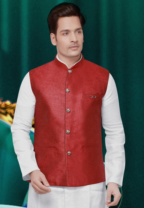 Solid Color Linen Silk Jacket in Maroon