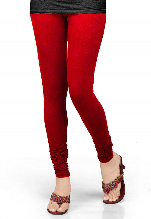 Solid Color Lycra Leggings in Red
