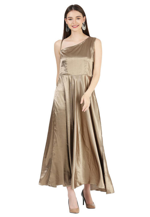Solid Color Modal Satin Maxi Dress in Fawn