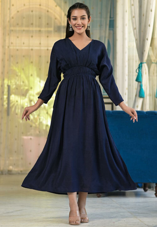 House Party Navy Blue Layered Gown – LabelSwish
