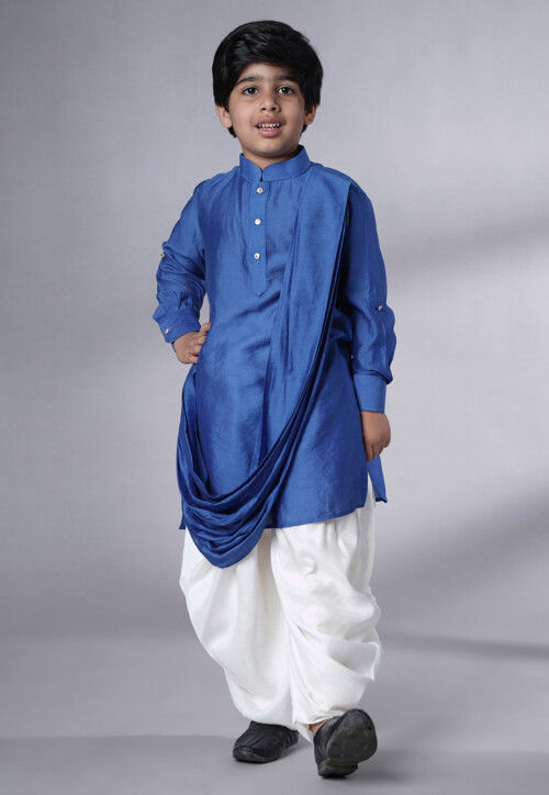 Solid Color Muslin Silk Kurta Set in Royal Blue