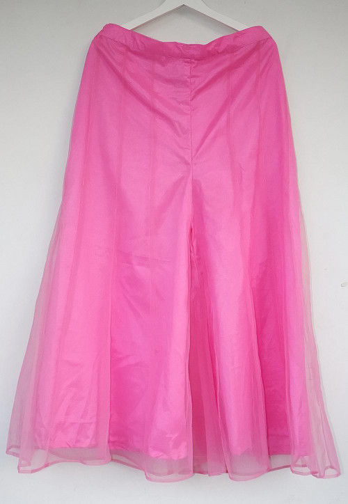 Solid Color Net Panelled palazzo in Pink