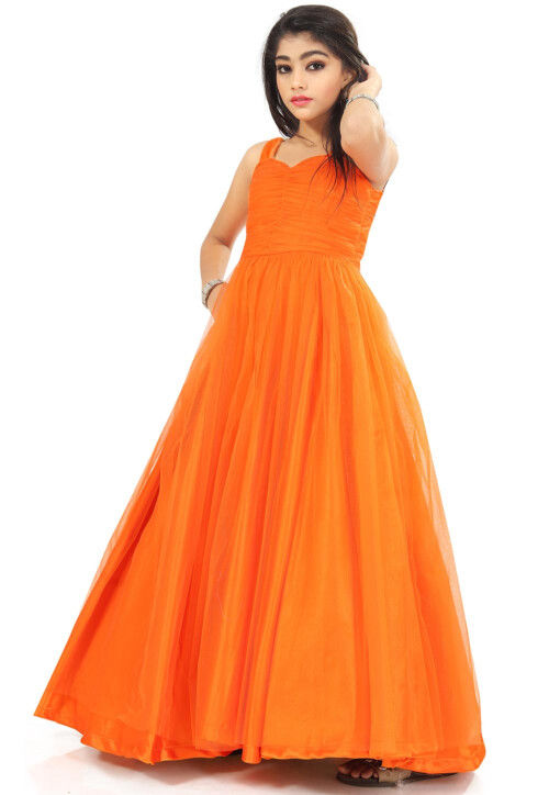 Buy Custom Made Long Dress In Orange Color, Georgette Fabric,Net Fabric  Dupatta, And Gold Finishing, made to order from Vastra Boutique |  CustomMade.com