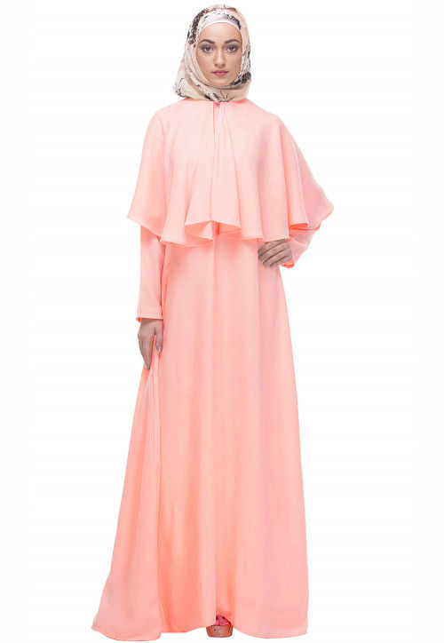 Solid Color Nida Cape Style Abaya in Light Peach QTJ16